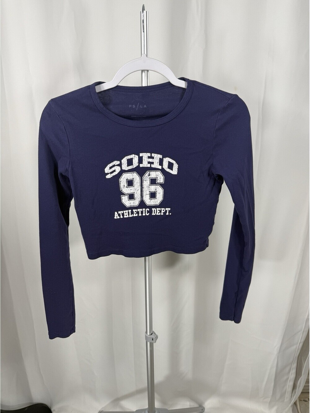 PacSun PS LA Soho 96 Athletic Dept Cropped Long Sleeve Baby Tee Navy Y2K Top